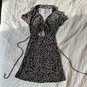 Collared tie-waist Free People leopard mini dress